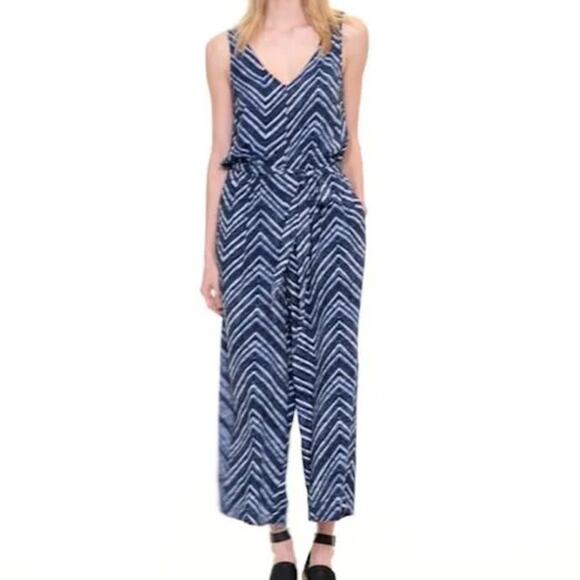 GAP Tie-Waist Culotte Patterned Jumpsuit Blue White Size XS - Picture 1 of 6